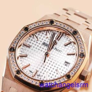 AP Wrist Watch Chronograph 77351or Disque blanc Disque extérieur Diamond 18K Rose Gold Royal Oak Womens 34 mm Rose Gold