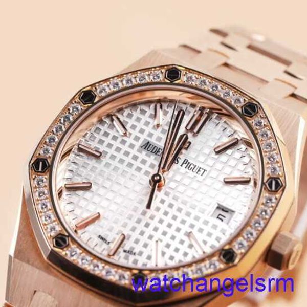 AP Wrist Watch Chronograph 77351or Disque blanc Disque extérieur Diamond 18K Rose Gold Royal Oak Womens 34 mm Rose Gold