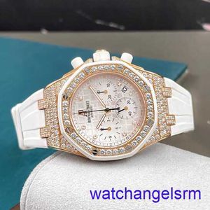 AP Wrist Watch Chronograph Royal Oak Offshore Series 37 mm de diamètre automatique Mécanique Caoutchouc Fashion Casual Unisex Luxury Watch 26092OK.ZZ.D010CA.01 Silver White