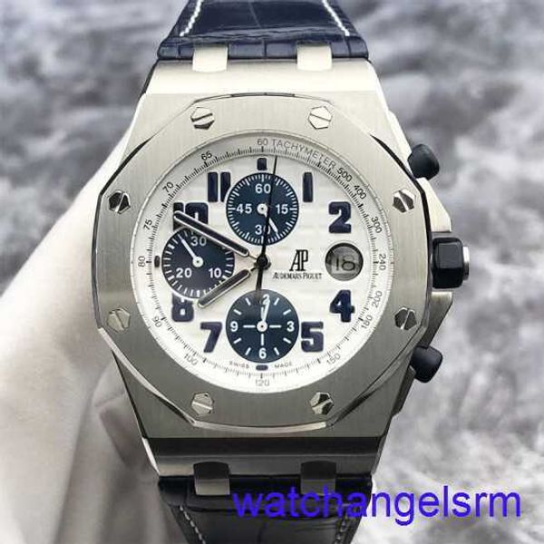 AP WRIST RELOJ CRONOGRO CRONOGRO ROYAL OAK OFFSHORE Series 26170 ° Cara blanca Anillo de tiempo azul Reloj 42 mm Table de forma mecánica automática