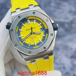 AP Montre-bracelet Montre Royal Oak Series 15710ST Rare jaune citron et bleu associée à une montre mécanique automatique en acier de précision Deep Dive de 300 mètres