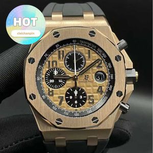 AP Polshorloge Chronograaf Epic Royal Oak Offshore Series 26470OR Roségouden wijzerplaat met krokodillenriem Heren tijdwaarneming Mode Vrije tijd Zakelijk sporthorloge