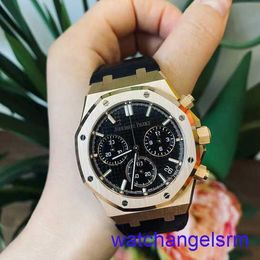 AP Wristwatch Chronograph Mens Royal Oak Series 26240or Rose Gold Black Belt Mens Fashion Leisure Business Sports Back Transparent Mechanical Watch