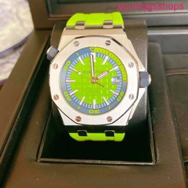 AP Watches Collection Epic Royal Oak Offshore 15710ST Montre de sport pour homme en acier de précision vert fluo automatique mécanique montre suisse de luxe ensemble complet