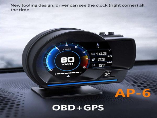 AP6 HUD, la más nueva pantalla frontal hacia arriba, pantalla automática OBD2GPS, indicador HUD inteligente para coche, odómetro Digital, alarma de seguridad, temperatura de aceite de agua RPM4066238