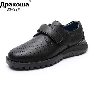 Apakowa garçons chaussures en cuir véritable nouveau Style plat mariage formel noir étudiant enfants crochet boucle anti-dérapant école uniforme chaussures 210306