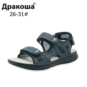 Apakowa EU taille 26-31 garçons été sandales orthopédiques en cuir véritable enfants plage sandales plates peau de vache causal enfants chaussures souples nouveau 210306