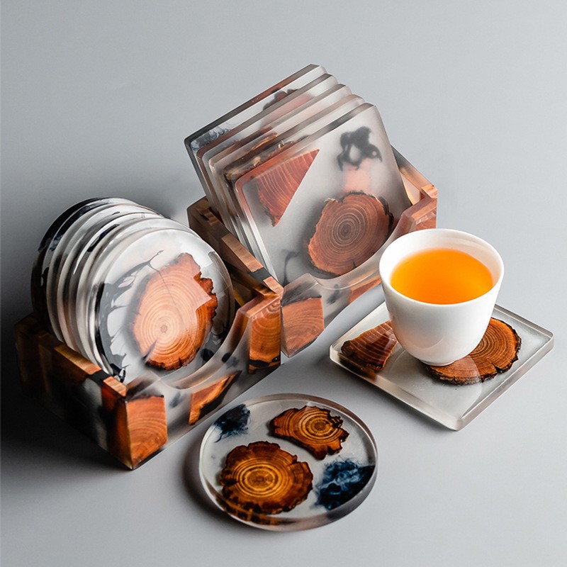 apanese wooden teacup mat resin insulation mat simple cup holder Creative shim tea ceremony spare parts home cliff cedar tea mat