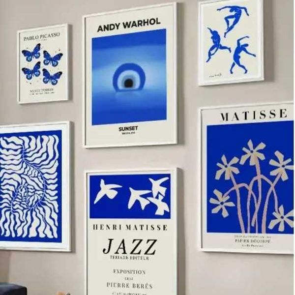 APERS Blue Bauhaus Matisse Andy Warhol Butterfly Plant Wall Art Canvas Painters Affiches et gravure pour décoration de salon J240505