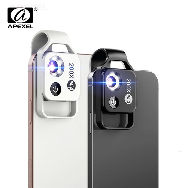 Apexel Digital 200X microscopes Microscopes Lens téléphoniques avec CPL LED Light Micro Pocket Macro Lenses pour iPhone Accessoires Tous les smartphones