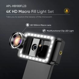 Apexel New Lente Macro 100mm Professional Phone Macro Lens with LED Fill Light pour iPhone Huawei Smartphones Photography