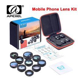 Kit d'objectif de téléphonie mobile Apexel Professional avec macro-grand angle Fisheye Lens CPL ND32 Star Filtre pour les téléphones à double caméra unique