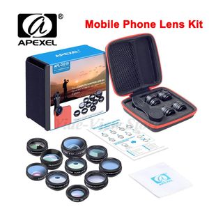 Apexel Professional Mobile Phone Lens Kit met macro -groothoek Fisheye Lens Cpl ND32 -sterrenfilter voor enkele dubbele cameratelefoons