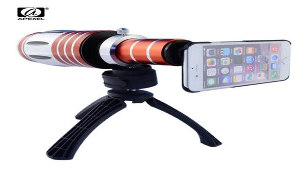 Apexel telescópico 50x zoom óptico lentes de cámara de teléfono móvil óptico kit de lente telepo con estuche tripad para iPhone 7 telescopio lente de lente9813100