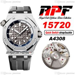 APF 1572 A4308 Reloj automático para hombre 4 mm Bisel de acero cepillado Gris White Stick Dial Correa de caucho con terminales de extracción rápida funcionales Super Edition Puretime C3