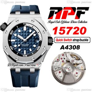 APF 1572 A4308 Automatische heren Watch 4 mm geborstelde stalen ringblauw Witte stok wijzerplaat Rubberen band met functionele snelle verwijdering Endlinks Super Edition Puretime B2