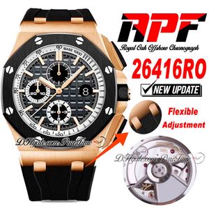 APF 2641 A3126 Automatische chronograaf Heren Watch 44 Rose Gold Wit Binnen Gray Black Tekst Kies Stick Rubber Super Edition Puretime Riem exclusieve technologie B2