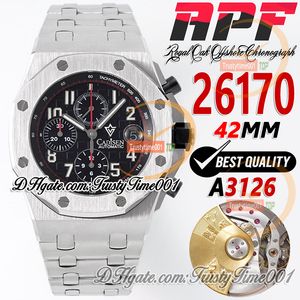 APF 42 mm 26170 A3126 automatische chronograaf herenhorloge zwarte getextureerde wijzerplaat cijfermarkeringen roestvrijstalen armband supereditie trustytime001polshorloges