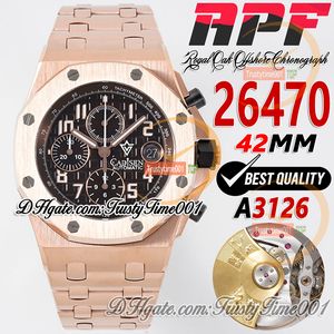 APF 42 mm 26470 A3126 Chronographe automatique Montre pour homme Or rose Cadran texturé marron Marqueurs numériques Bracelet en acier inoxydable Super Edition trustytime001Montres