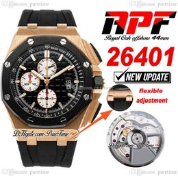 APF 44 mm 2640 A3126 Reloj cronógrafo automático para hombre Oro rosa Negro Cerámica Bisel Esfera blanca texturizada Goma Super Edition Puretime (Tecnología exclusiva de correa) E5