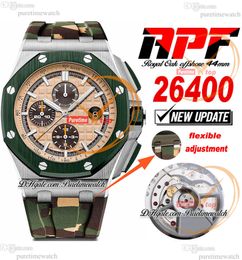 APF 44 mm 26400SO A3126 automatische chronograaf herenhorloge beige index groene keramische ring camouflagerubber exclusieve technologie superversie Puretimewatch A1