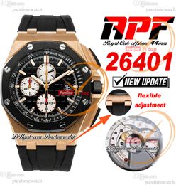 APF 44 mm 26401RO A3126 automatische chronograaf herenhorloge roségoud zwarte keramische lunette witte subdial rubber exclusieve technologie superversie Puretimewatch A1