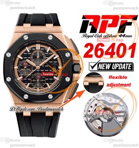 APF 44 mm 26401RO A3126 Cronógrafo automático Reloj para hombre Oro rosa Negro Cerámica Bisel Marcadores de goma Tecnología exclusiva Super versión Puretimewatch B2