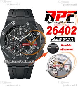 APF 44 mm 26402 A3126 automatische chronograaf herenhorloge volledig keramiek zwarte stick getextureerde wijzerplaat rubberen superversie band exclusieve technologie Puretimewatch