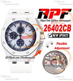 APF 44 mm 26402CB A3126 automatische chronograaf herenhorloge volledig keramiek witte stick getextureerde wijzerplaat rubberen superversie band exclusieve technologie Puretimewatch