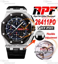 APF 44 mm 26411PO A3126 automatische chronograaf herenhorloge keramische bezel zwarte wijzerplaat stick lederen band exclusieve technologie superversie Puretimewatch A1
