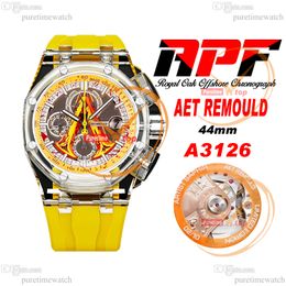 APF 44mm Aet Remould A3126 Chronographe Automatique Montre Homme Boîtier En Matériau Composite Transparent Et Cadran Caoutchouc Jaune Super Version Reloj Hombre Puretime A1