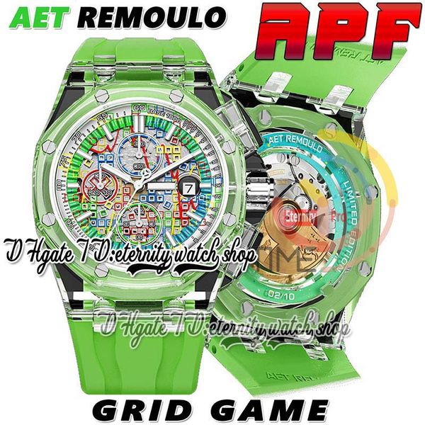 APF AET Artist Grid Game Cal.3126 A3126 Chronographe automatique Montre pour homme Boîtier en cristal Pixel Game Graphics Cadran Marqueurs en caoutchouc Super Edition Montres d'éternité