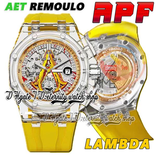APF AET Lambda Cal.3126 A3126 Cronógrafo automático Reloj para hombre Caja de cristal Sparta Warrior Shield Dial Marcadores de barra Correa de caucho Super Edition Relojes de eternidad