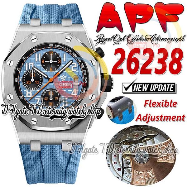 APF apsf26238 A3126 Chronographe Automatique Montre Homme Boîtier Acier Cadran Bleu Texturé Cadran Noir Caoutchouc Super Edition Sport Montres Bracelet Technologie Exclusive