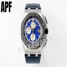 APF Factory produceert herenhorloge 26405 26400 Maat 44 mm 3126 Timingbeweging 12 Kleine seconden 6 o 'klok en 9 O' klok 12 uur 30 minuten Timing Rubberen band