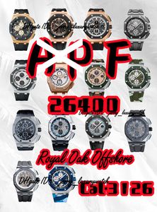 APF Luxury heren Watch 26400 Alle stijlen koolstofvezel chronograaf horloge 44 mm dubbelzijdige saffierlens natuurlijke rubberen riem 3126 chronograaf beweging één