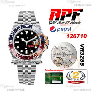 APF Pepsi GMT II VR3186 VR3285 Reloj automático para hombre Azul Rojo Bisel de cerámica Esfera negra 904L Pulsera JubileeSteel Super Edition Misma tarjeta de serie Reloj Hombre Puretime