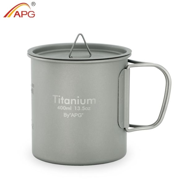 APG Ultralight Titanium Picnic Camping Tasse d'eau Poignée pliable Pot Café Tasse de thé avec couvercle 201029