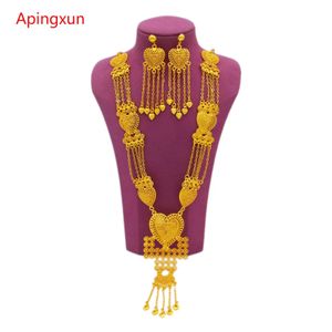 Apingxun aankomst 24k gouden kleur Tassles ketting oorbellen sieraden set Afrikaanse Australische vrouwen bruids bruiloft charme 240506