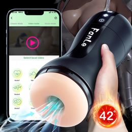 App Automatisch zuigende mannelijke masturbatie Cup Vibratie Verwarmde Vagina Bleesblaas Masturbator Machines Sekspeelgoed Volwassen goederen voor mannen 240402