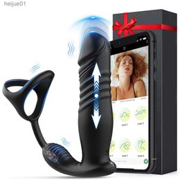 APP Vibrateur de prostate Bluetooth pour hommes Gay Anal Butt Plug Cock Pénis Anneau Poussant Masseur De Prostate Masturbateur Masculin Sex Toys L230518