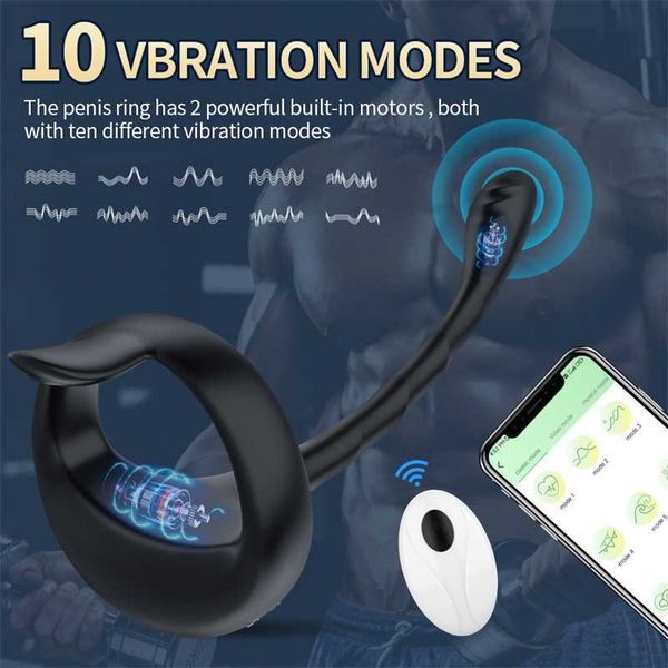 APP Bluetooth Vibrador de Próstata Masaje de Testículos Anal Butt Plug Cock Anillo de Pene Masturbador Masculino Cocking Juguete Sexual para Hombres Sextoy 231010