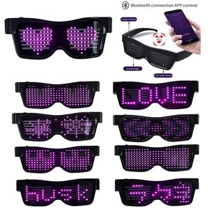 App Control Bluetooth Led Party Lunettes Langues personnalisées USB Charge Clignotant Lunettes Lumineuses Concert De Noël Lunettes De Soleil 220527