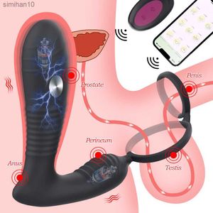 APP Remote Elektrische Schok Anale Vibrator Prostaat Massage Butt Plug Stimulator Vertraging Ejaculatie Penis Ring Mannen Dildo Seksspeeltjes L230518