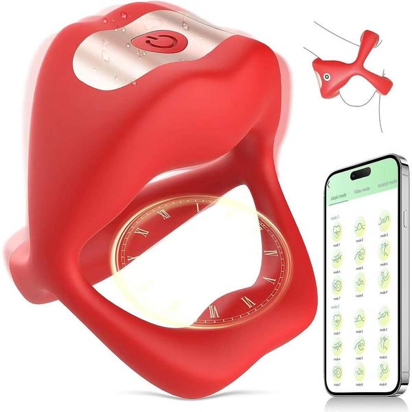 Anneau vibrateur à distance en Silicone en forme de lèvre pour homme, jouets sexuels d'éjaculation et d'érection, anneaux de Couple 18