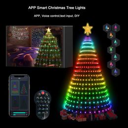 APP Slimme kerstboomverlichting RGBIC kegeltorenvorm Kleur veranderd Kleurrijke LED-snaarlicht Vakantiedecoratie