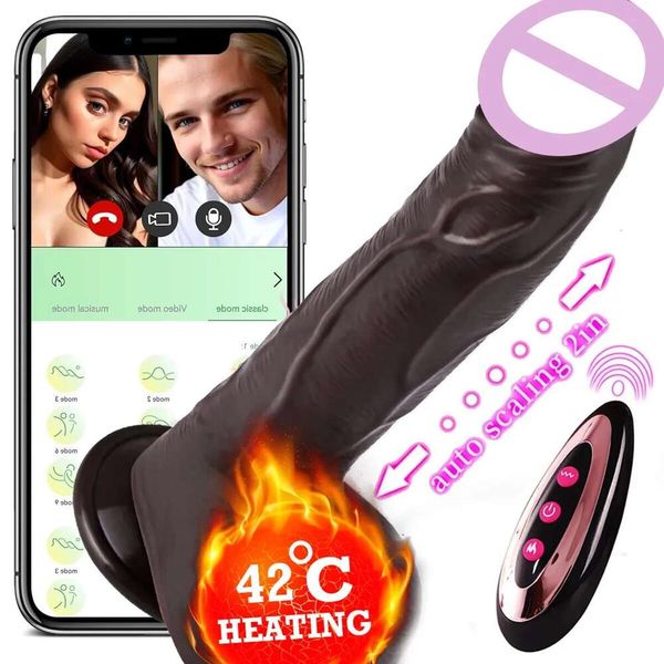 Gode réaliste noir avec application, jouet sexuel pour femme, Rotation télescopique, chauffage, point G, Stimulation clitoridienne et anale, vibrateur