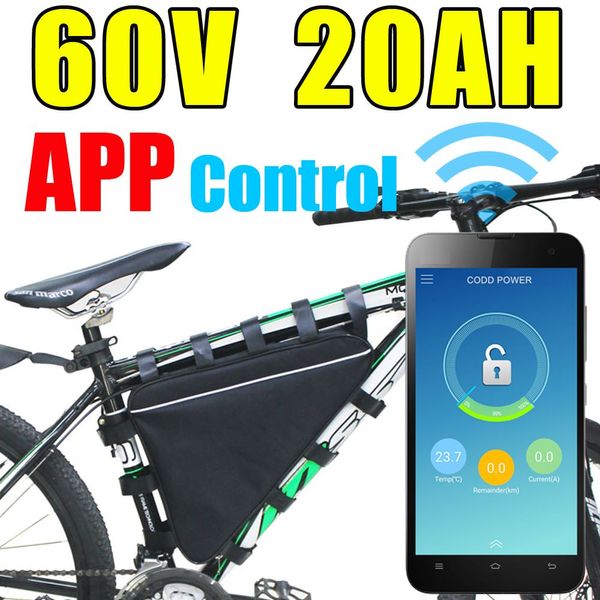 Batterie au lithium triangle APP 60v 20ah avec télécommande GPS Bluetooth 60v moto 1000w 60v batterie de vélo électrique