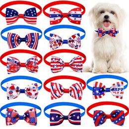 Apparel Accessory 12 Designs Independence Day Pet Bow Tie Patriotique Cat Dog Star Réglable et Stripes Collar 4 juillet Small Pets Supplies 0520