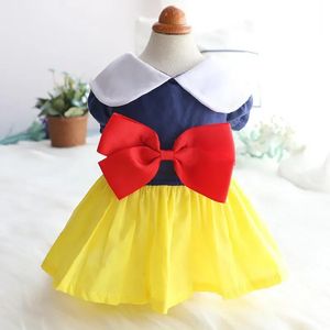 Kleding cartoon dondenkleding bowknot kleding voor honden jurken kleine super huisdier outfits witte sneeuw prinses rok meisjes ropa para 240429